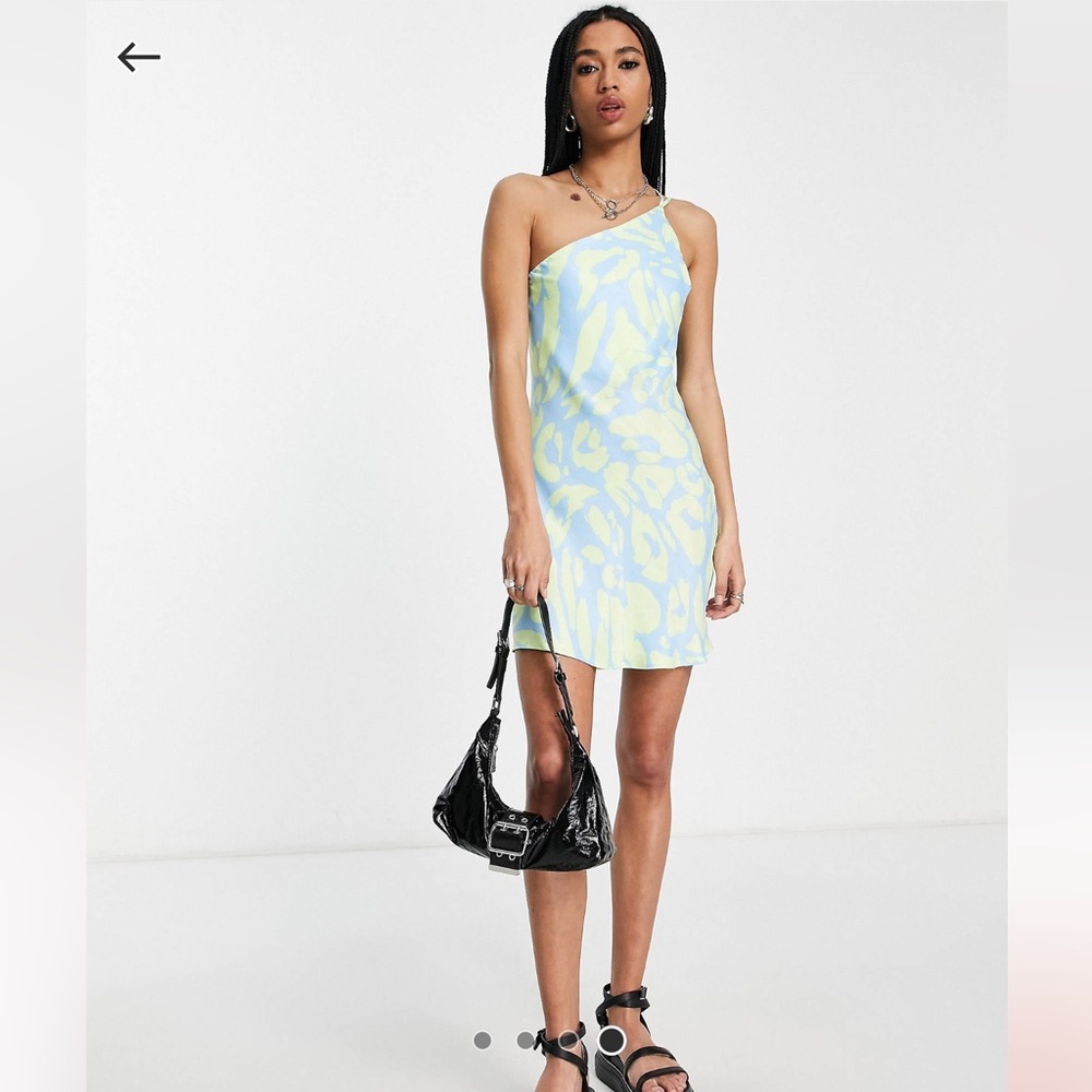 ASOS Bershka asymmetric dress in blue & green animal print